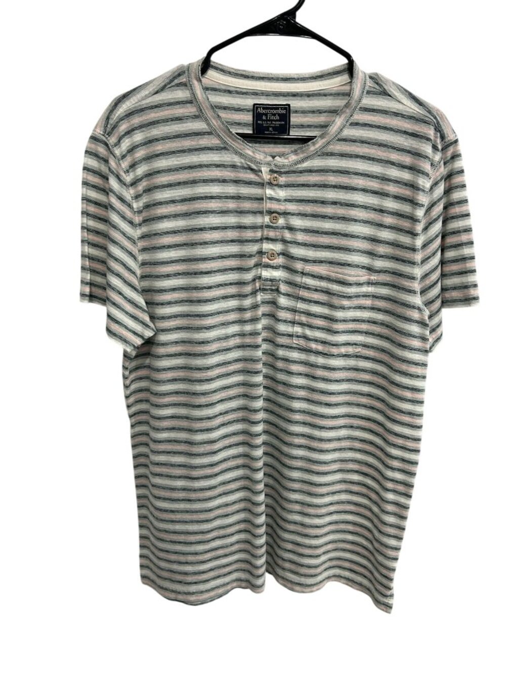 Abercrombie & Fitch XL Mens Striped Gray Pink Henley Shirt Boho Muted Palette